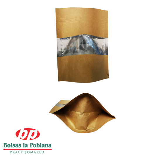 Stand Up Pouch 100 Bolsas Kraft con ventana Trilaminado 10.8 x 10.8 100gr