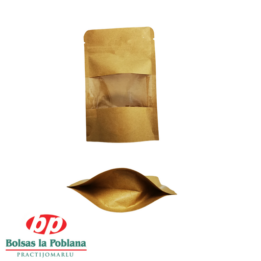 Stand Up Pouch 50 Bolsas Kraft con ventana 10x11 100gr